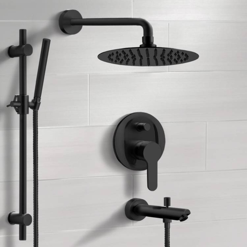 Galiano Matte Black Tub and Shower Faucet Set with Rain Shower Head and Hand Shower HX534488292