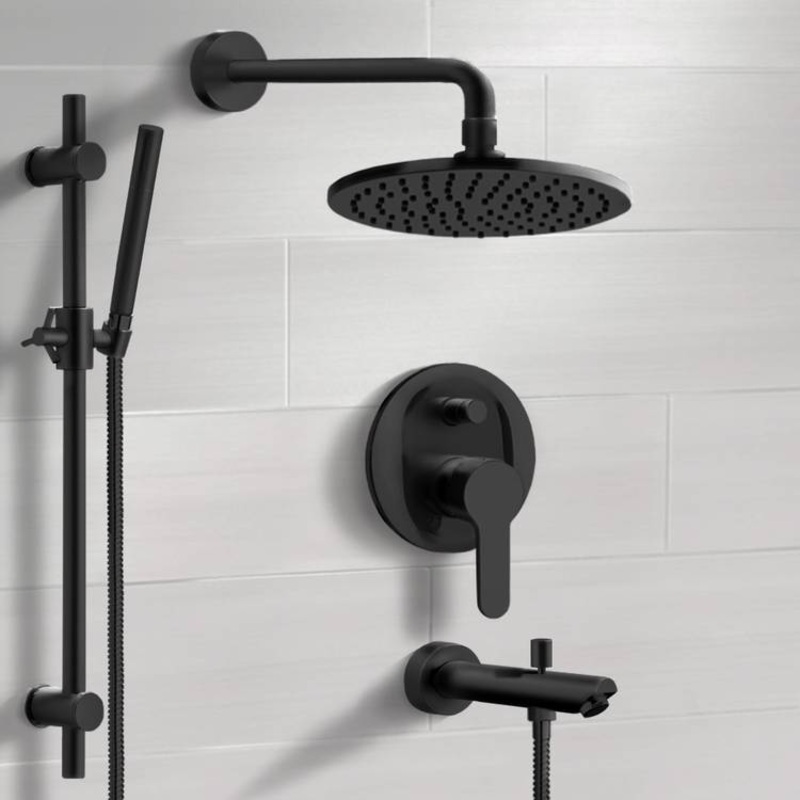 Galiano Matte Black Tub and Shower System With 8 Rain Shower Head and Hand Shower