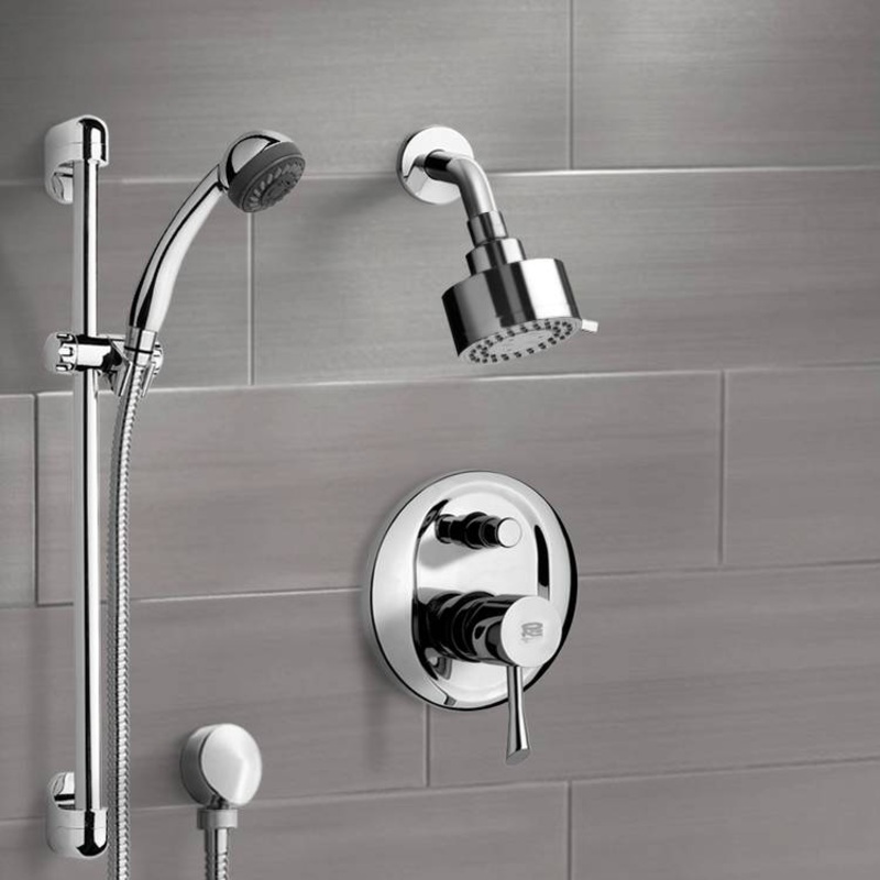 Rendino Chrome Shower System with 3 Rain Shower Head and Hand Shower