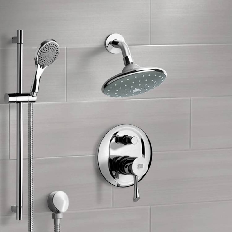 Rendino Chrome Shower System with 6 Rain Shower Head and Hand Shower HX534488449
