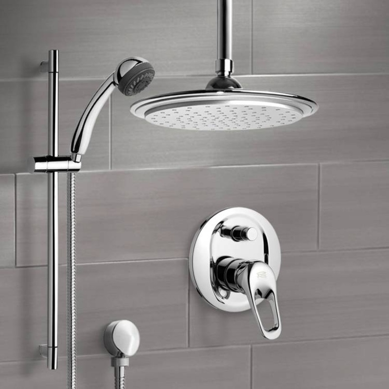 Rendino Chrome Shower System with 9 Rain Ceiling Shower Head and Hand Shower HX534488448