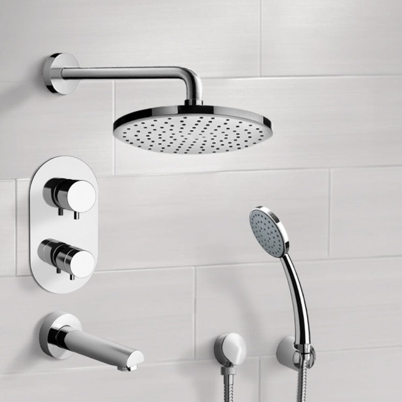 Tyga Chrome Thermostatic Tub and Shower System with 8 Rain Shower Head and Hand Shower HX534488483