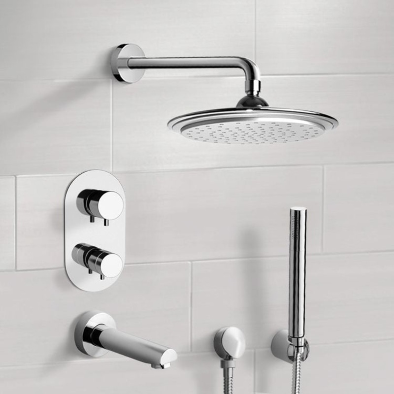 Tyga Chrome Thermostatic Tub and Shower System with 9 Rain Shower Head and Hand Shower