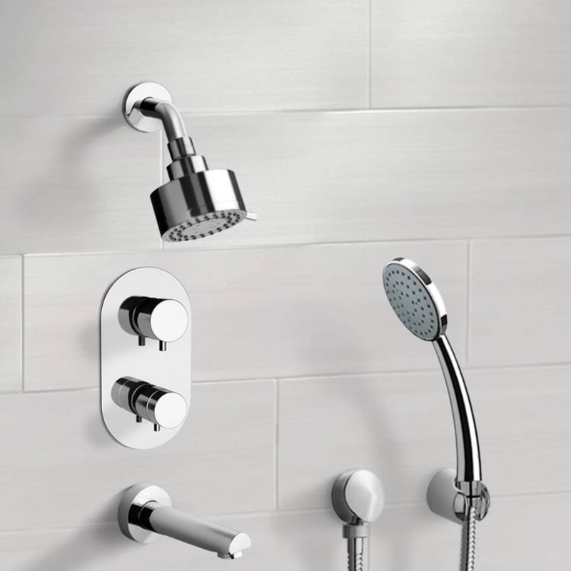 Tyga Chrome Thermostatic Tub and Shower System with Multi Function Shower Head and Hand Shower