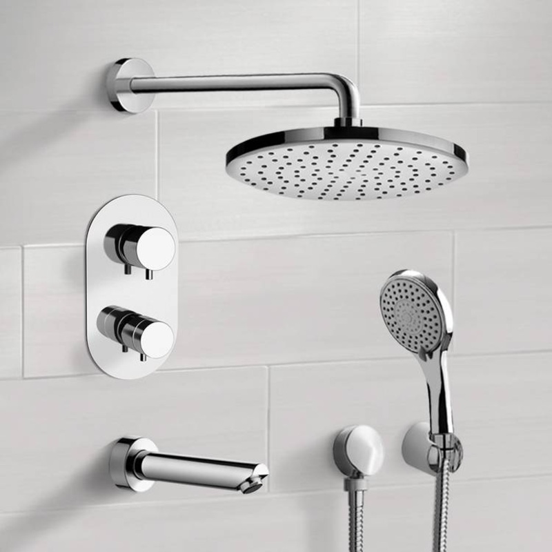 Tyga Chrome Thermostatic Tub and Shower System with Rain Shower Head and Hand Shower