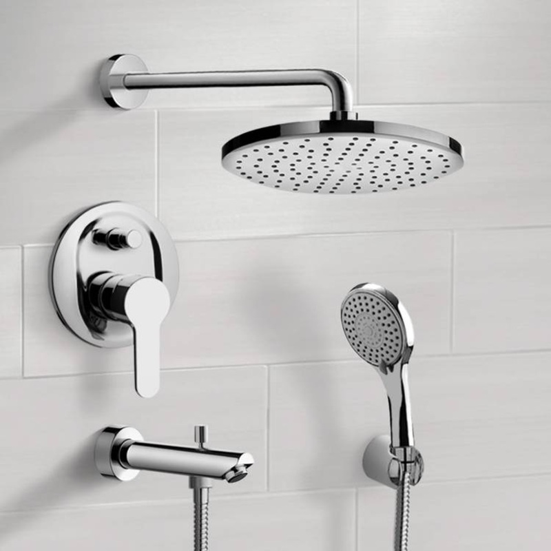 Tyga Chrome Tub and Shower Faucet With Rain Shower Head and Hand Shower