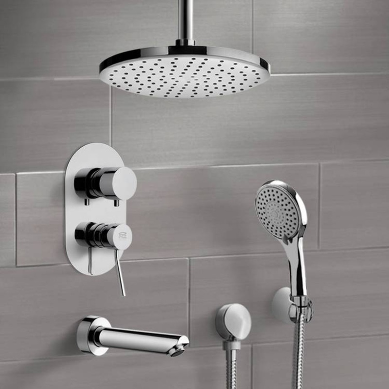 Tyga Chrome Tub and Shower Set with Ceiling Rain Shower Head and Hand Shower