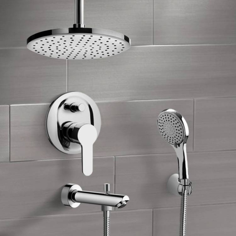 Tyga Chrome Tub and Shower Set with Rain Ceiling Shower Head and Hand Shower