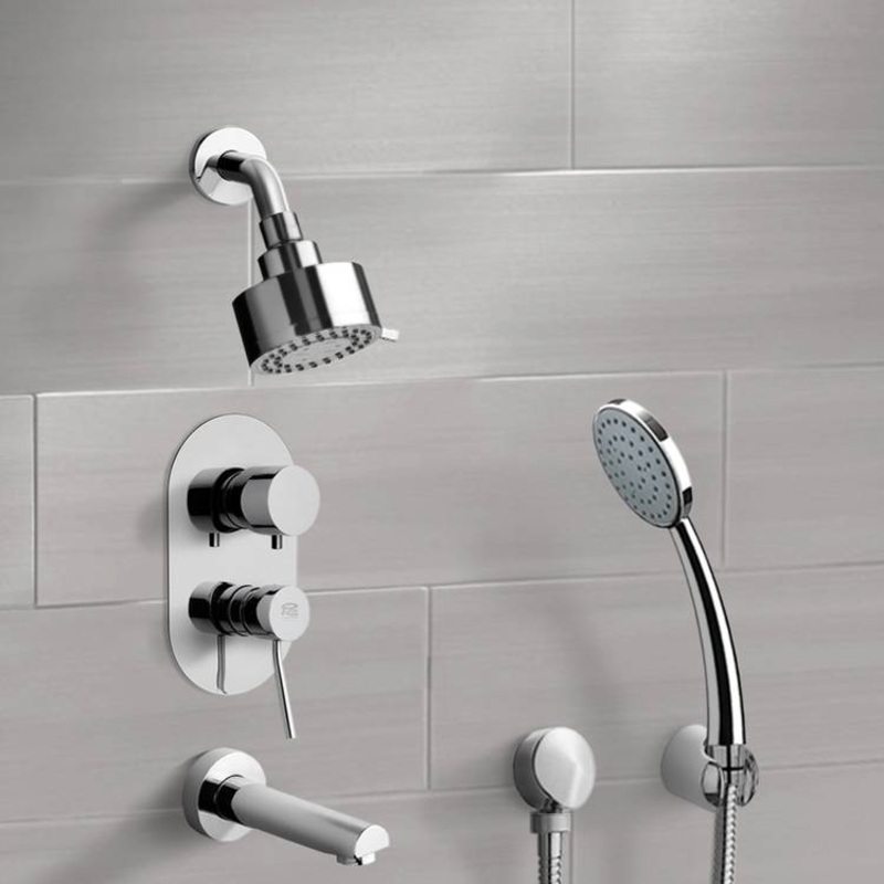 Tyga Chrome Tub and Shower System with Multi Function Shower Head and Hand Shower