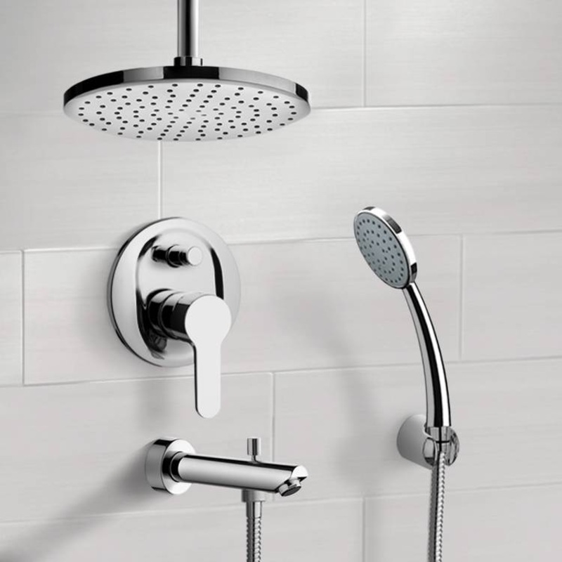 Tyga Chrome Tub and Shower System with Rain Ceiling Shower Head and Hand Shower
