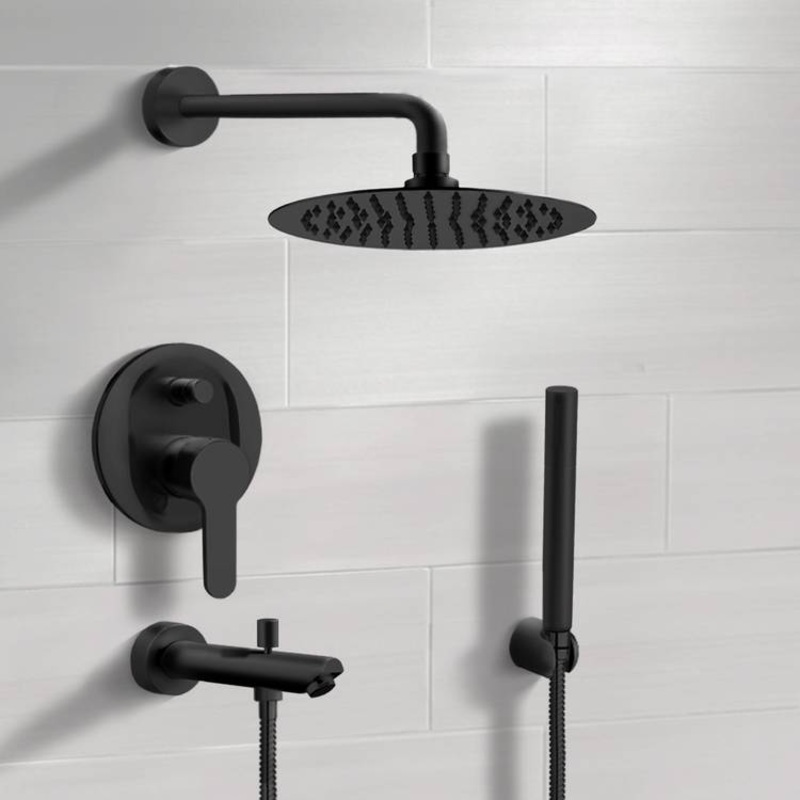 Tyga Matte Black Tub and Shower System With Rain Shower Head and Hand Shower