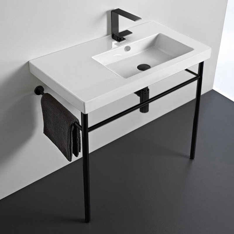 Condal Ceramic Console Sink and Matte Black Stand HX534488070