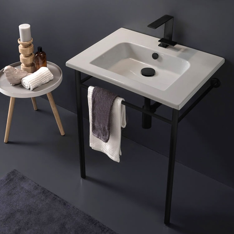 Etra Ceramic Console Sink and Matte Black Stand HX534488079