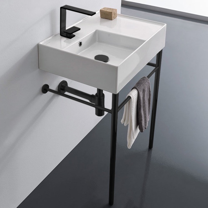 Teorema 2 Ceramic Console Sink and Matte Black Stand HX534488068