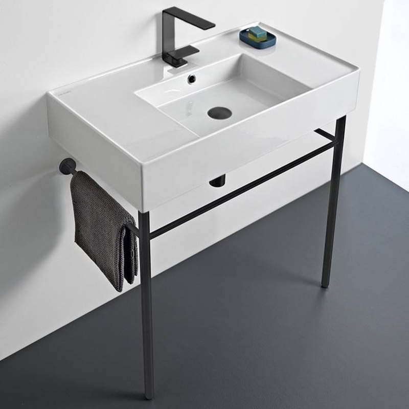 Teorema 2 Ceramic Console Sink and Matte Black Stand HX534488094