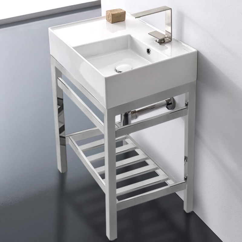 Teorema 2 Modern Ceramic Console Sink With Counter Space and Chrome Base HX534488072