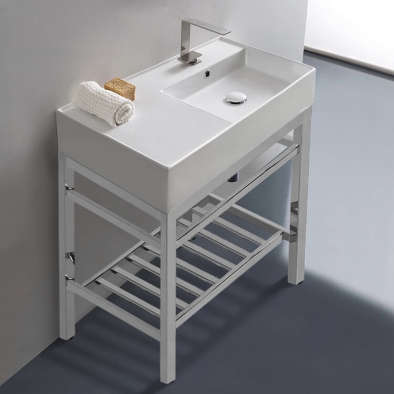 Teorema 2 Modern Ceramic Console Sink With Counter Space and Chrome Base HX534488095