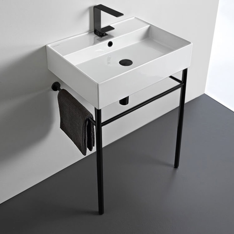 Teorema Ceramic Console Sink and Matte Black Stand HX534488101