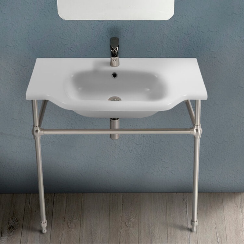 Yeni Klasik Traditional Ceramic Console Sink With Satin Nickel Stand HX534488023