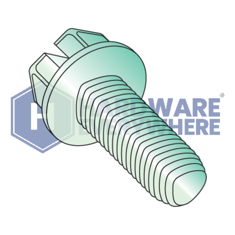 6-32 X 3/8 Thread Forming Screws / Slotted / Hex Washer Head / Steel / Green Zinc / Taptite Alternate