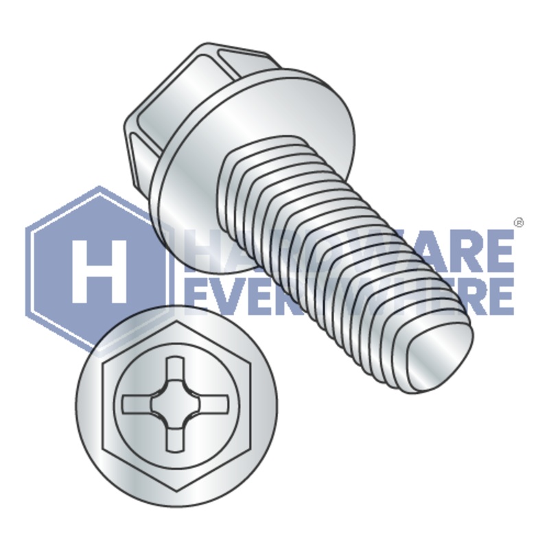 6-32 X 3/8 Thread Forming Screws / Phillips / Hex Washer Head / Steel / Zinc / Taptite Alternate