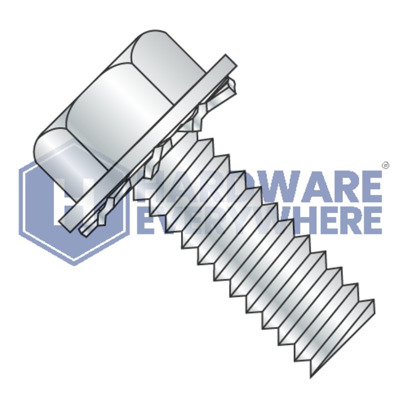 10-32 x 3/8 SEMS SCREWS / Unslotted / Hex Washer Head / Steel / Zinc