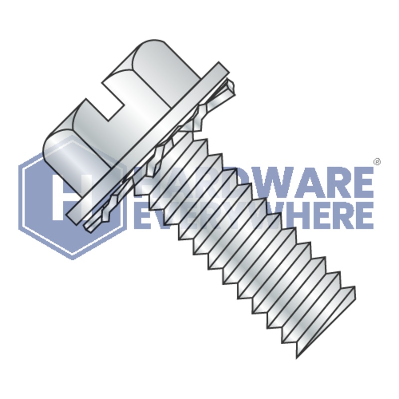 6-32 x 3/8 SEMS SCREWS / Slotted / Hex Washer Head / Steel / Zinc