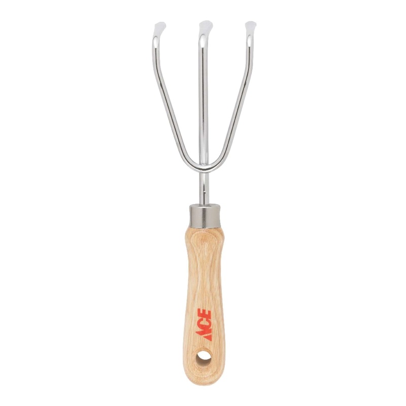 ACE GT0832M Garden Hand Cultivator, 3 -Tine, 6.2 mm W Tine, Wood Handle, Brown Handle