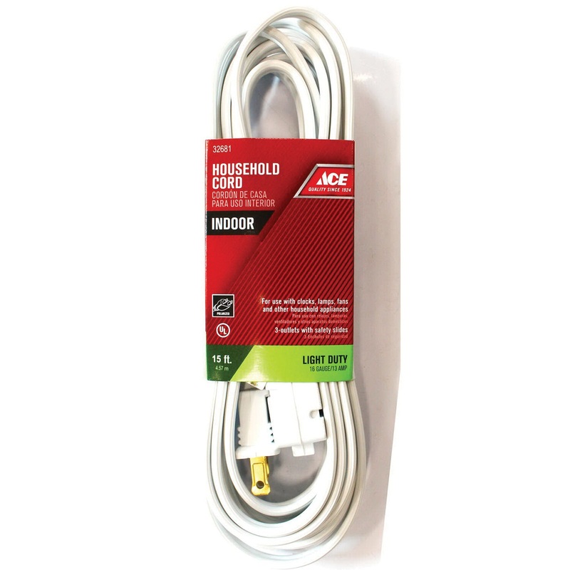 ACE 32681 Extension Cord, 125 V, SPT-2 Conductor, 16/2 AWG Conductor, 15 ft L