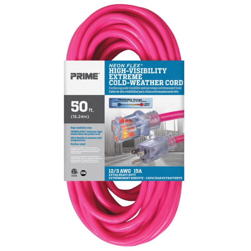 PRIME Neon Flex NS513830 Outdoor Extension Cord With Primelight Power Indicator Light, 125 V, 12 to 3 AWG Conductor