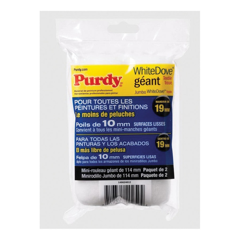 Purdy WhiteDove 140626010 Jumbo Mini Roller Cover, 6-1/2 in L, 1/4 in Thick Nap, Premium Woven Fabric Cover