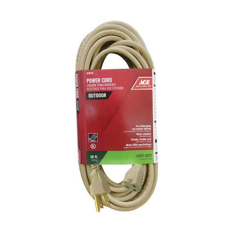 ACE OUSJT163050BE Extension Cord, 125 V, SJTW Conductor, 16/3 AWG Conductor, 50 ft L