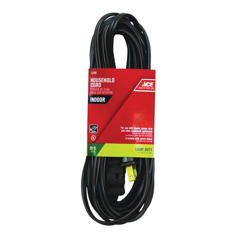 ACE IN162PT220BR Extension Cord, 125 V, SPT-2 Conductor, 16/2 AWG Conductor, 20 ft L