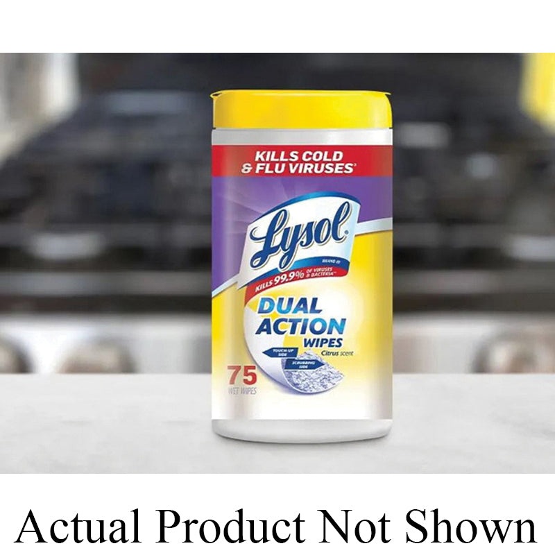 Lysol 0-19200-81143 Dual Action Disinfecting Wipes, 8 in W, 7 in L, Citrus, 35 Count, Canister