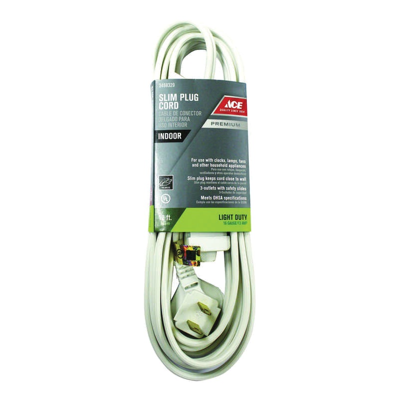 ACE INP162PT212WH Extension Cord, 125 V, 12 ft L