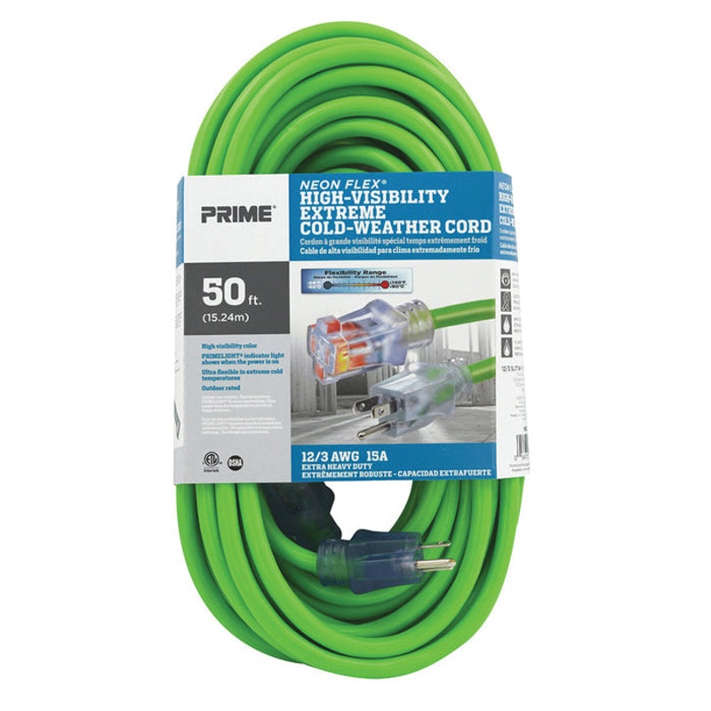 PRIME Neon Flex NS512830 Outdoor Extension Cord With Primelight Power Indicator Light, 125 V, 12 to 3 AWG Conductor