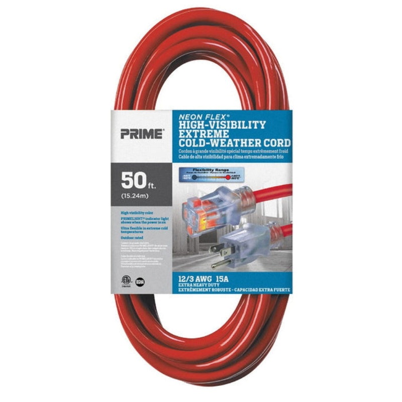 PRIME NS515830 High Visibility Extreme Outdoor Extension Cord With Primelight Power Indicator Light, 125 V, 50 ft L