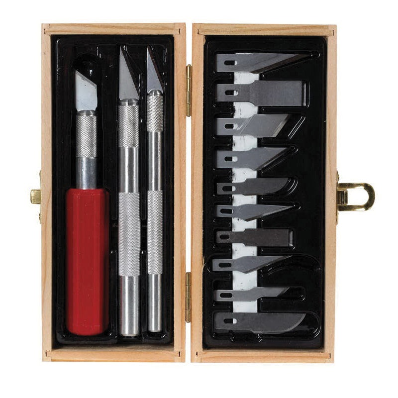 ACE 2025021 Fixed Blade Hobby Knife Set, Lockable Blade, Brown Handle