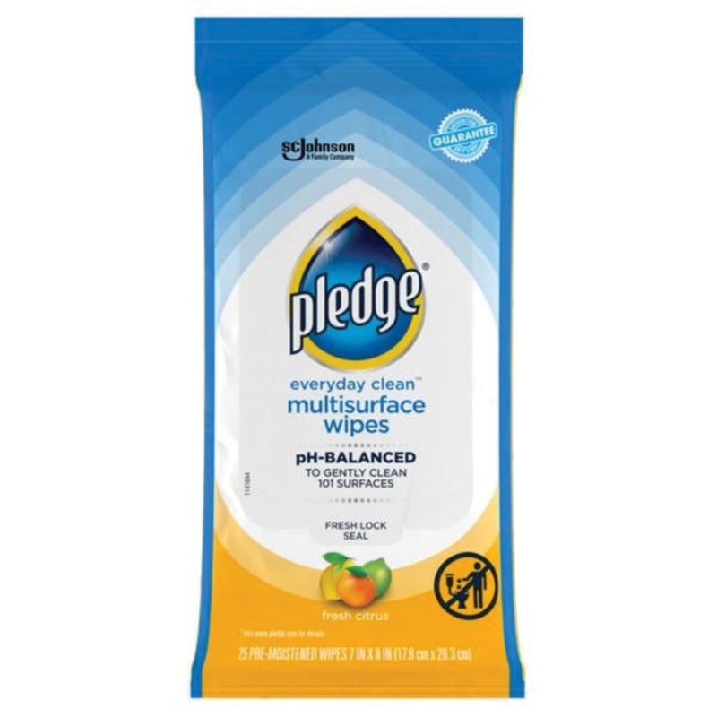 Pledge Everyday Clean 336274 Multi-Surface Wipes, 25 Count, Flat Pack