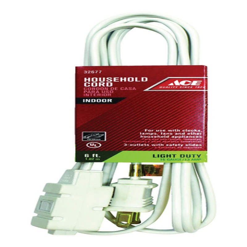 ACE OU123JTW025OG-16/2 Extension Cord, SPT-2 Conductor, 16/2 AWG Conductor, 6 ft L