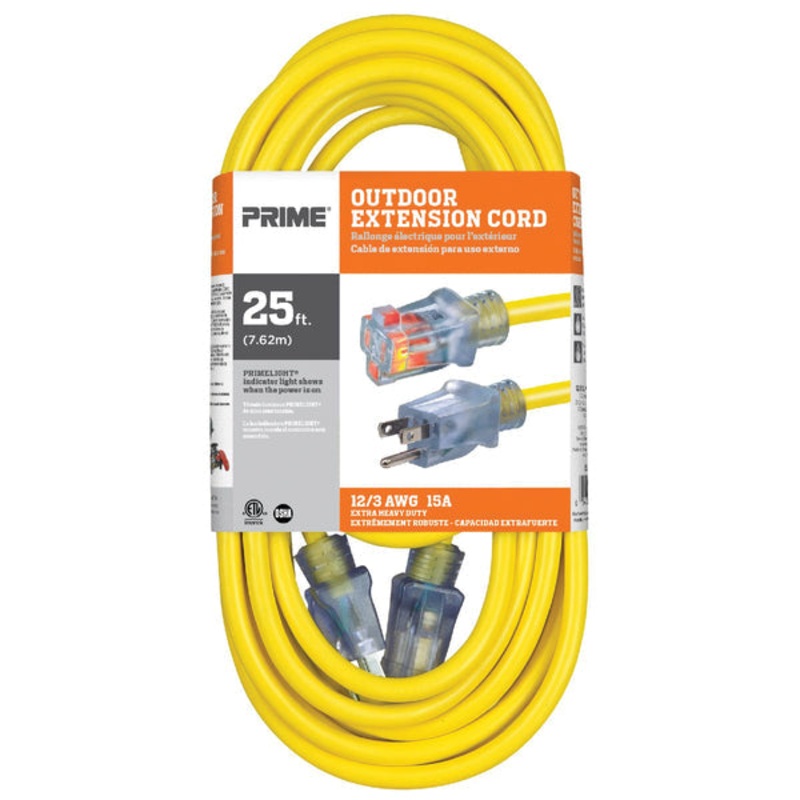 PRIME EC511825 Outdoor Extension Cord With Primelight Power Indicator Light, 125 V, 3 -Conductor, SJTW Conductor