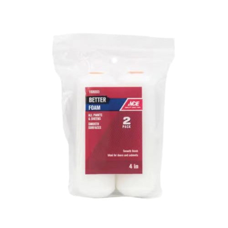 ACE ACEMR201-20400 Mini Paint Roller Cover, 4 in L, Smooth Surface, White