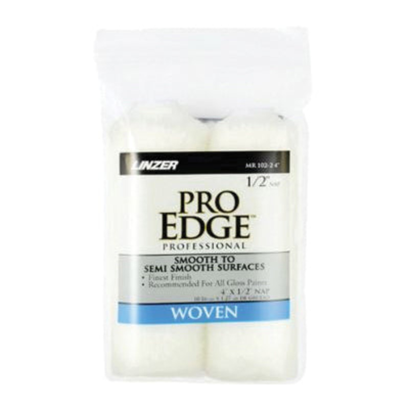 LINZER PRO EDGE MR102-5 Mini Roller, 4 in L, 1/2 in Thick Nap, Woven Cover, White